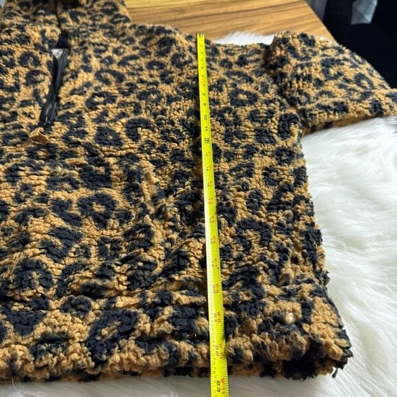 FADE Junior Leopard Print Half-Zip Faux Sherpa Hoodie, Size Large - Picture 14 of 15